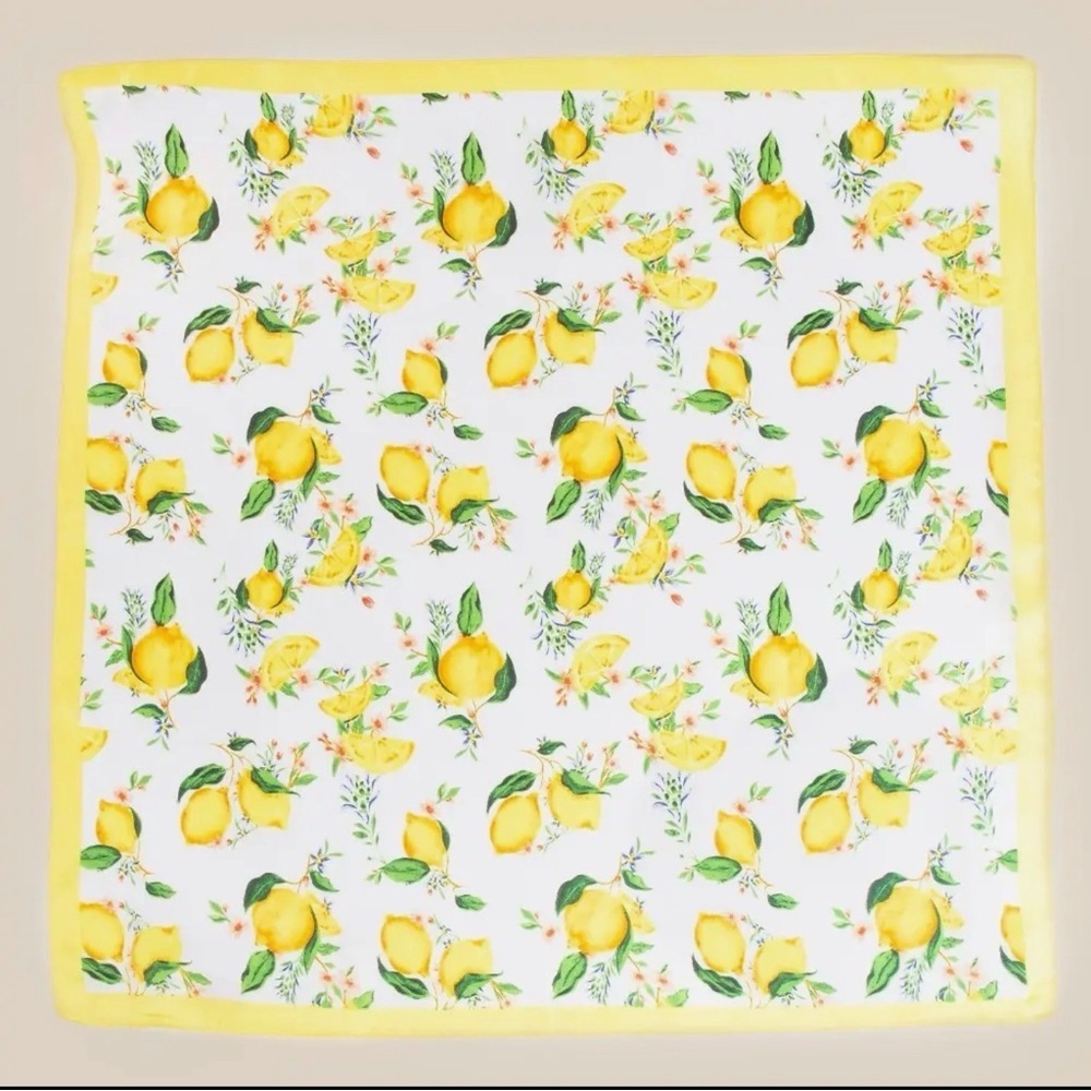 Yellow Lemon & Flowers Print Square Scarf